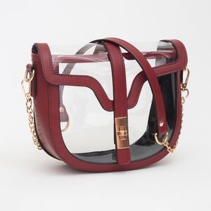 Burgundy Transparent Clear Saddle Bag Purse Shoulder Casual See Through